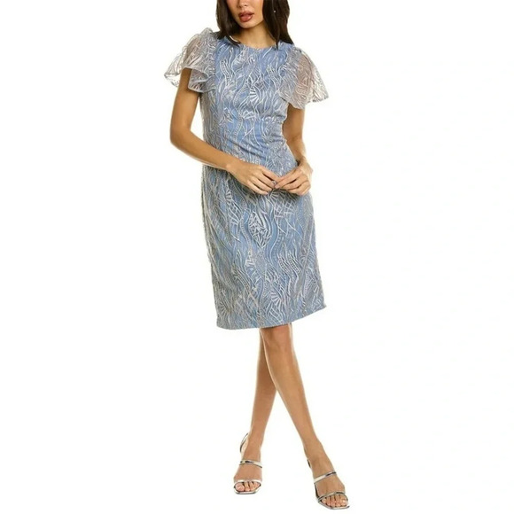 JS Collections Women's Meadow Cocktail Dress color denim bark Sz : 4 - Picture 5 of 14